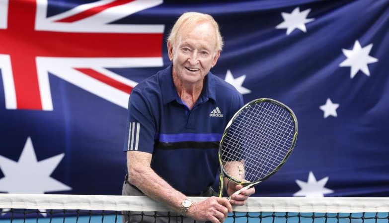 Rod Laver ahead an Australian flag
